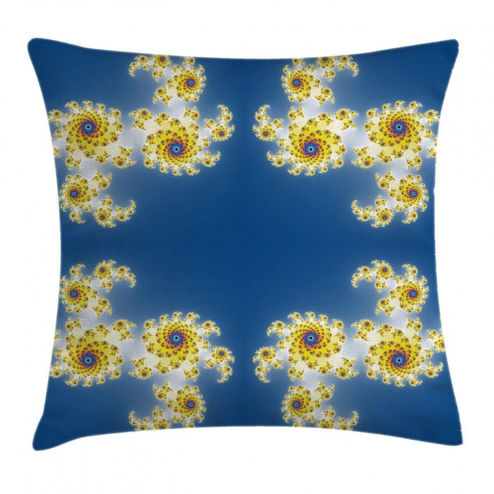 Yellow Floral Psychedelic Art Printed Cushion Cover