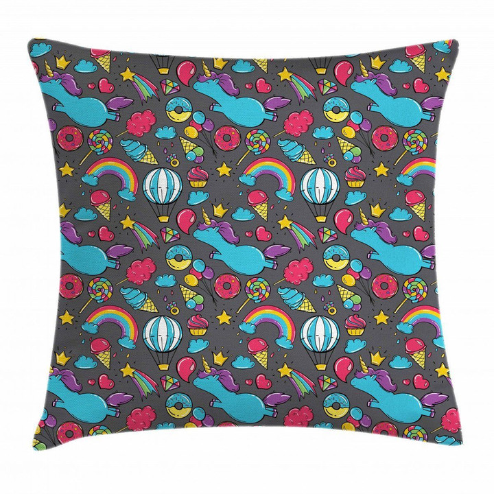 Unicorns Rainbows Cartoon Art Printed Cushion Cover
