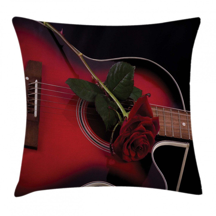 Guitar With Love Rose Art Printed Cushion Cover