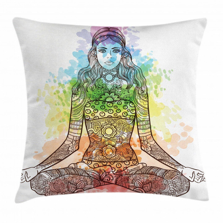 Ornate Woman Aura Pattern Printed Cushion Cover