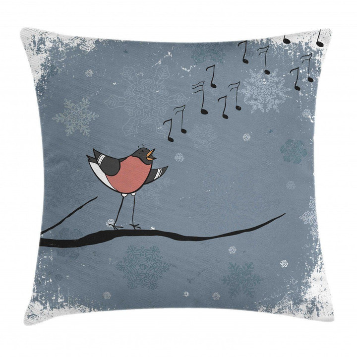Bullfinch Bird Singing Printed Cushion Cover Home Decor