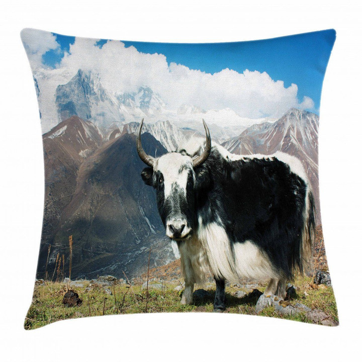 Bull Rural Mountains Pattern Printed Cushion Cover