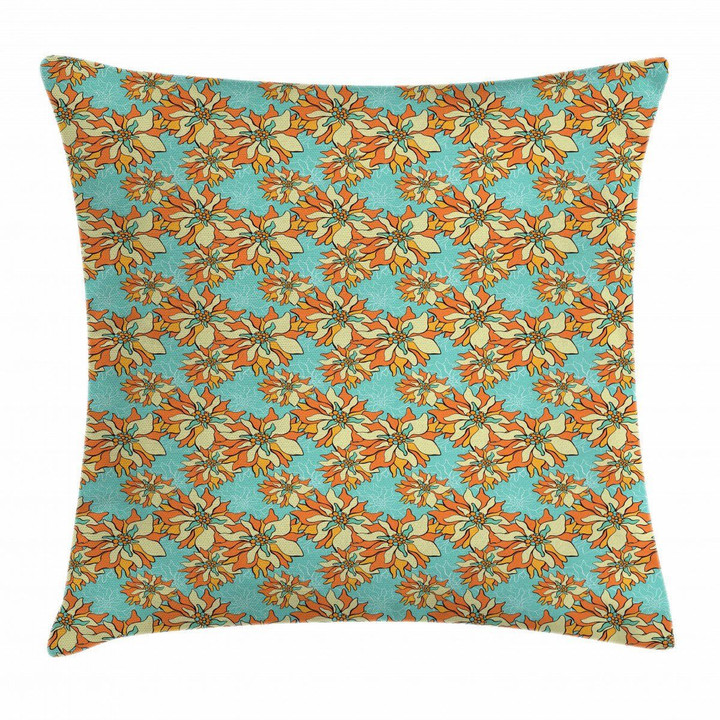 Lotus Orange And Aqua Color Art Pattern Printed Cushion Cover