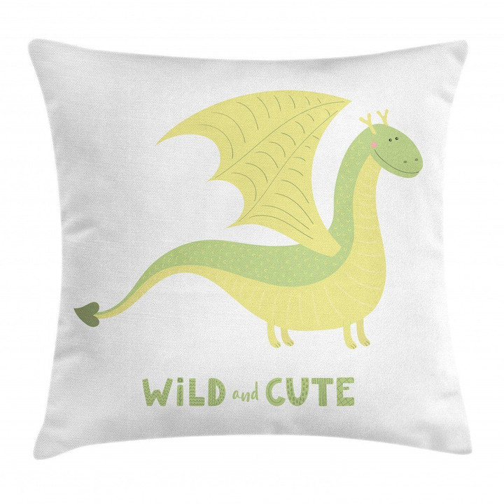 Typography And Fantasy Dino Pattern Printed Cushion Cover