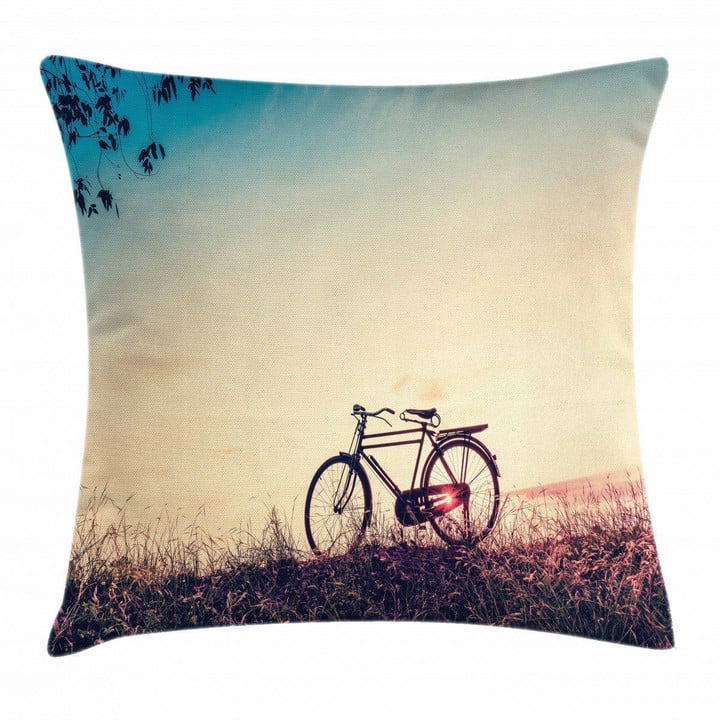 Sunset Bicycle Pastel Art Pattern Printed Cushion Cover