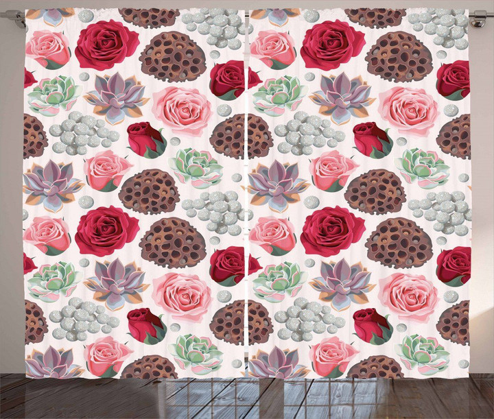 Lotus Pot Roses Agave Pattern Window Curtain Home Decor