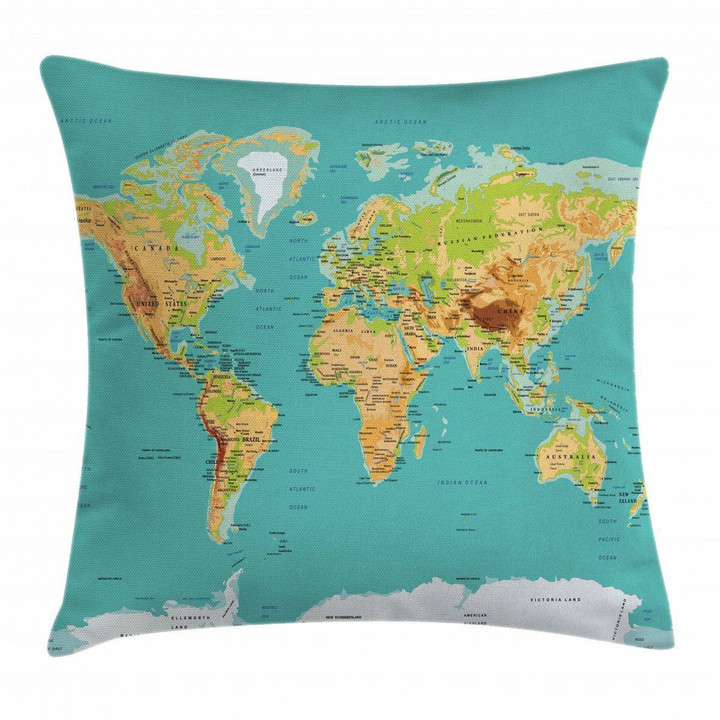 World Geography Continents Map Art Printed Cushion Cover