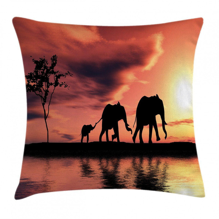 Safari Wild Elephant Sunset Art Printed Cushion Cover