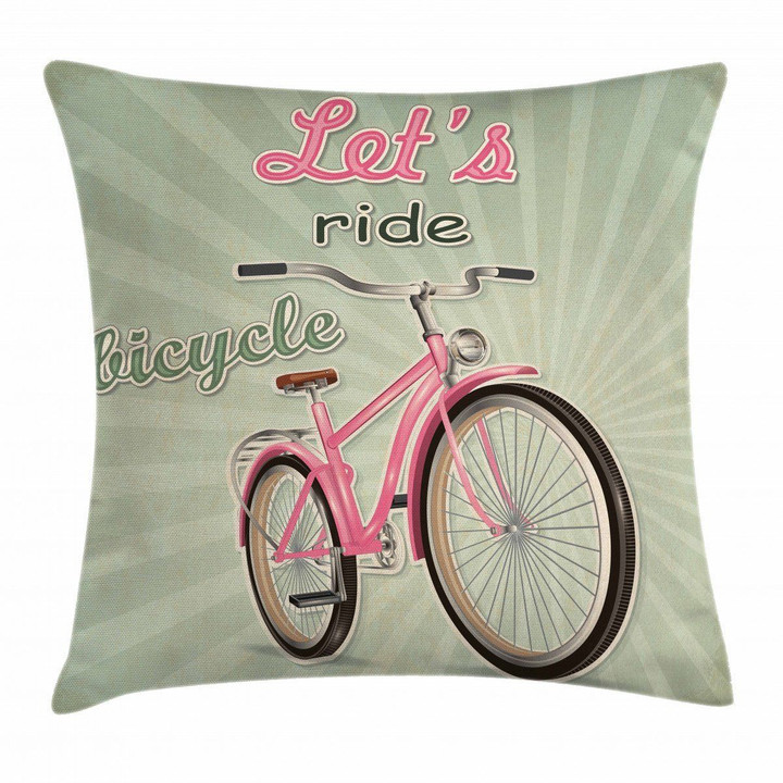 Let's Ride Bicycle Retro Pop Bike Art Printed Cushion Cover