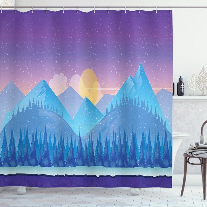 Cartoon Fir Woodland Graphic Art Shower Curtain Home Decor