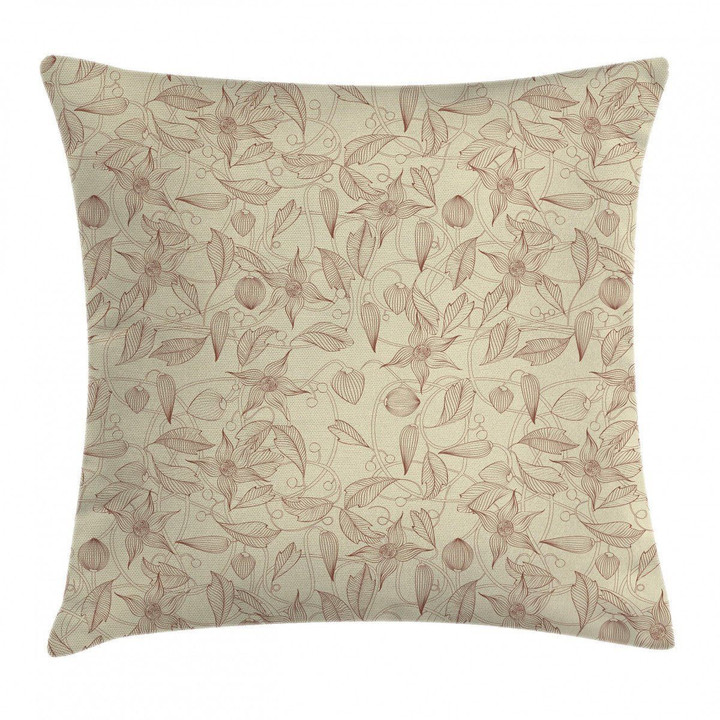 Retro Boho Flowers Leaves Art Pattern Printed Cushion Cover