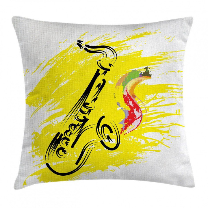Jazz Saxophone Yellow Art Printed Cushion Cover