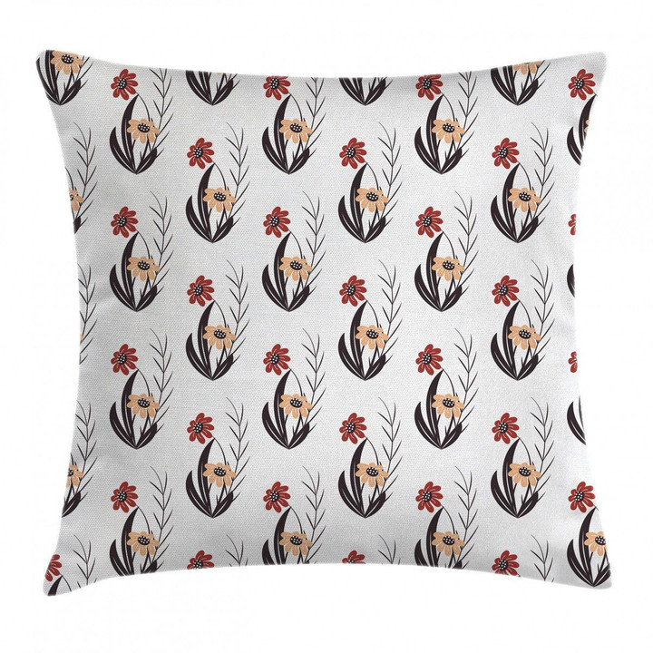 Red And Orange Flowers Art Printed Cushion Cover