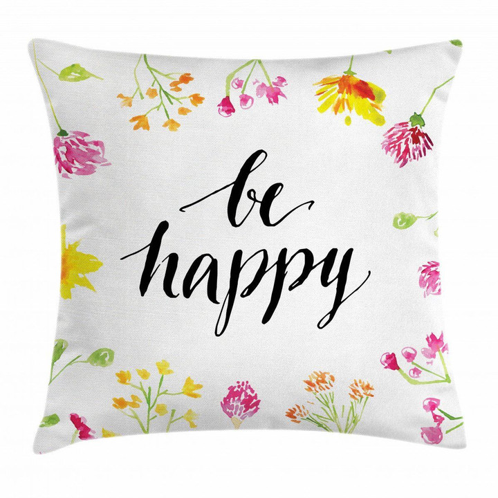 Positive Vibes Be Happy Colorful Pattern Printed Cushion Cover
