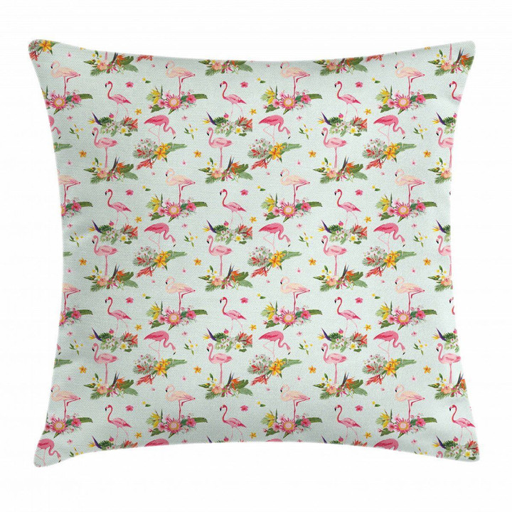 Exotic Flamingo Foliage Art Pattern Printed Cushion Cover