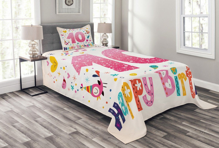 10 Years Kids Birthday 3D Printed Bedspread Set