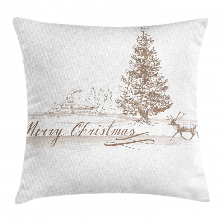 Vintage Classic Xmas Pine Tree And Deer Art Printed Cushion Cover