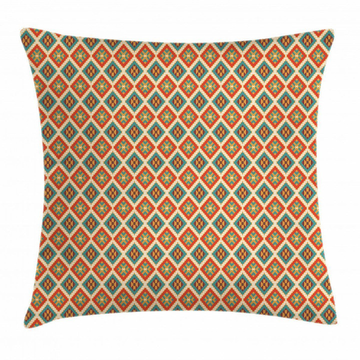 Retro Indigenous Rhombus Pattern Printed Cushion Cover