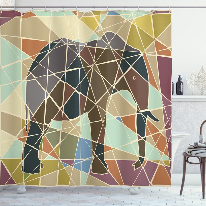 Colorful Mosaic Elephant 3d Printed Shower Curtain Bathroom Decor
