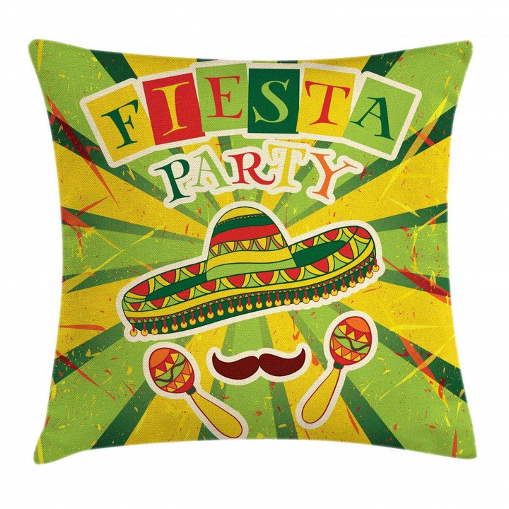 Maracas And Mustache Fiesta Party Art Pattern Printed Cushion Cover