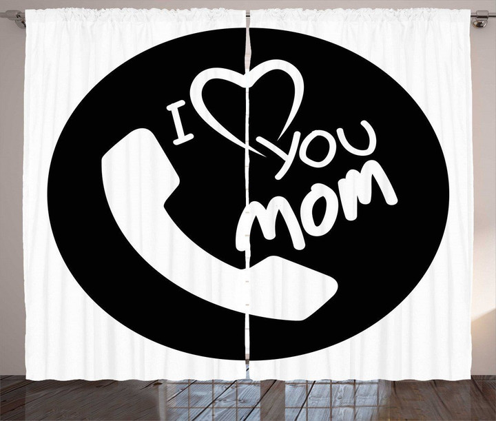 Family Values Love You Mom Pattern Window Curtain Home Decor