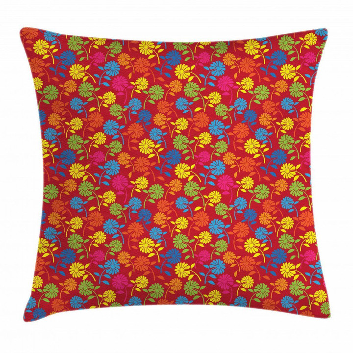 Colorful Blooming Daisy Pattern Art Printed Cushion Cover