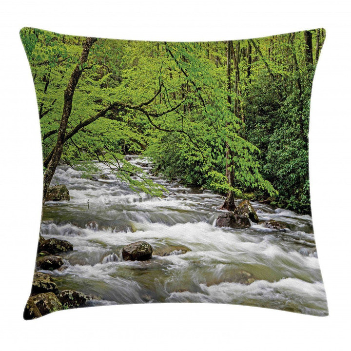 Creek In Spring Forest Art Pattern Printed Cushion Cover