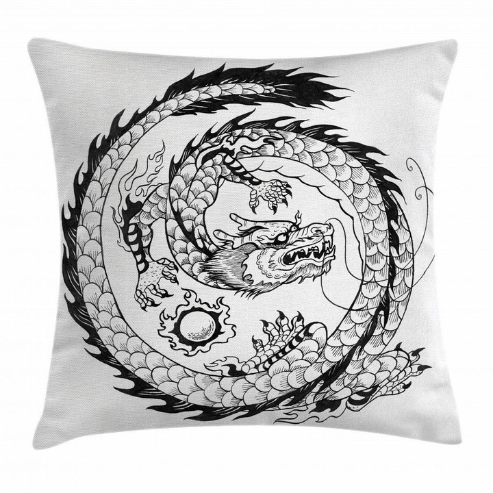 Japanese Dragon Pattern Art Printed Cushion Cover