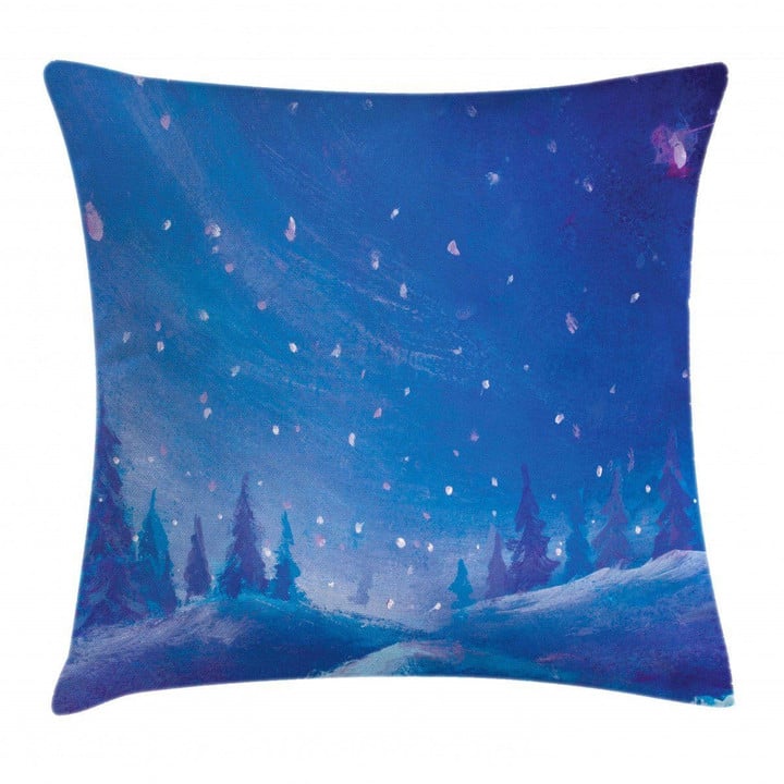 Cold Snowy Night Painting Art Pattern Printed Cushion Cover