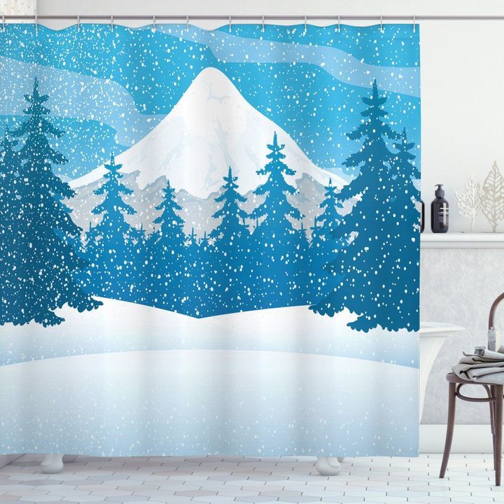 Mountain Forest In Winter Shower Curtain Home Decor
