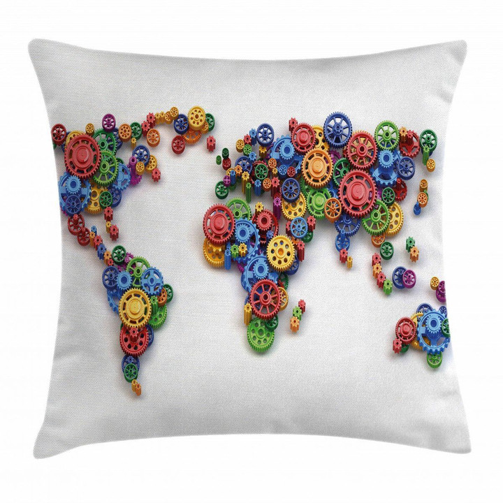 Gear Map Art Colorful Pattern Printed Cushion Cover
