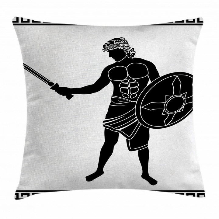 Greek Hero Black Pattern Printed Cushion Cover