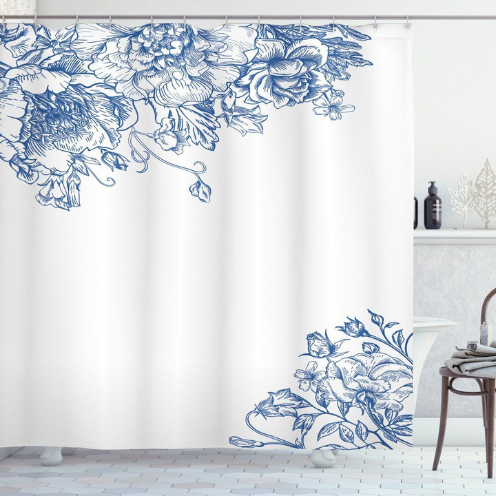 Peony Rose Buds Pattern Shower Curtain Home Decor