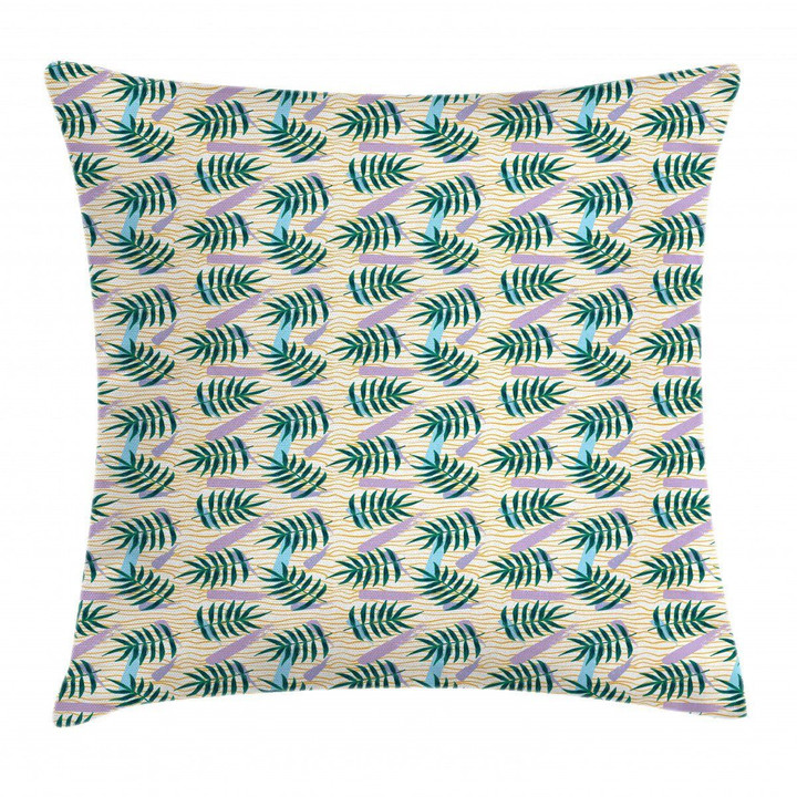 Exotic Leaves Wavy Stripes Printed Cushion Cover Home Decor