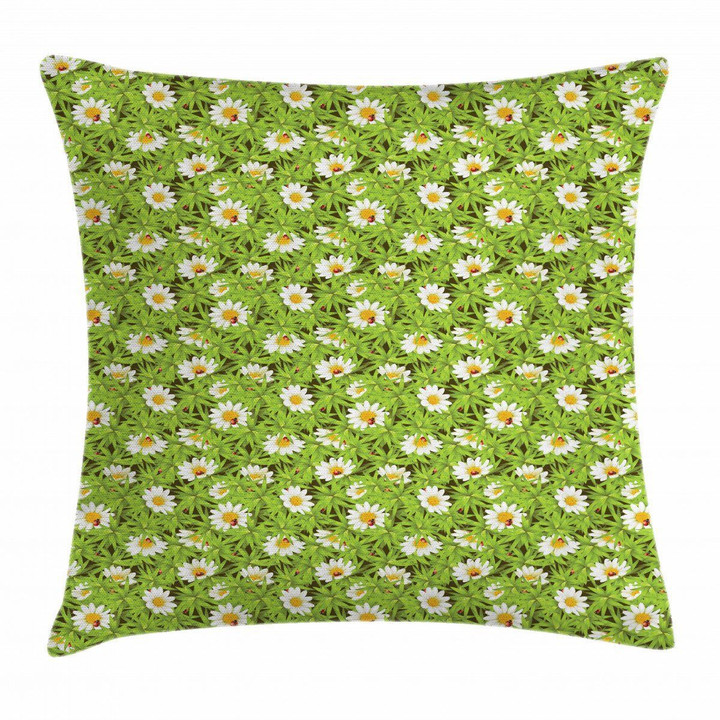 Flowers And Wildlife Green Background Art Pattern Cushion Cover