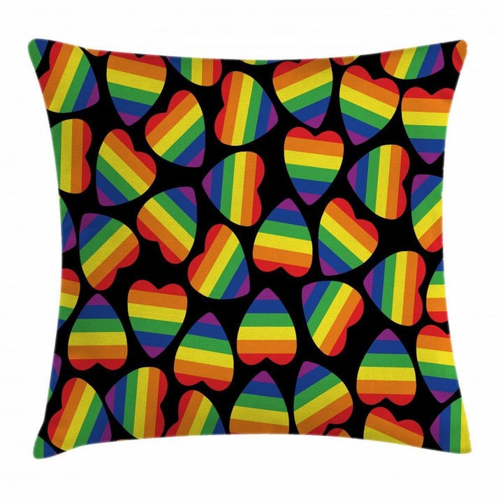 Hearts Gay Pride Flag Pattern Printed Cushion Cover