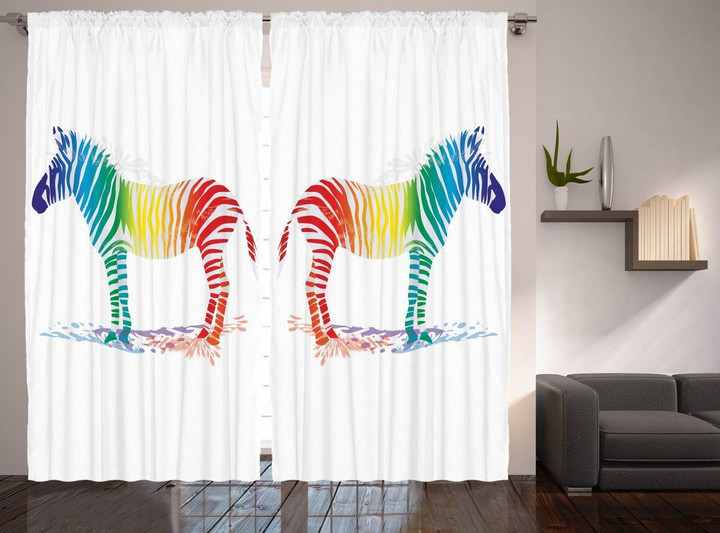 Zebra Rainbow Colors Pattern Window Curtain Home Decor