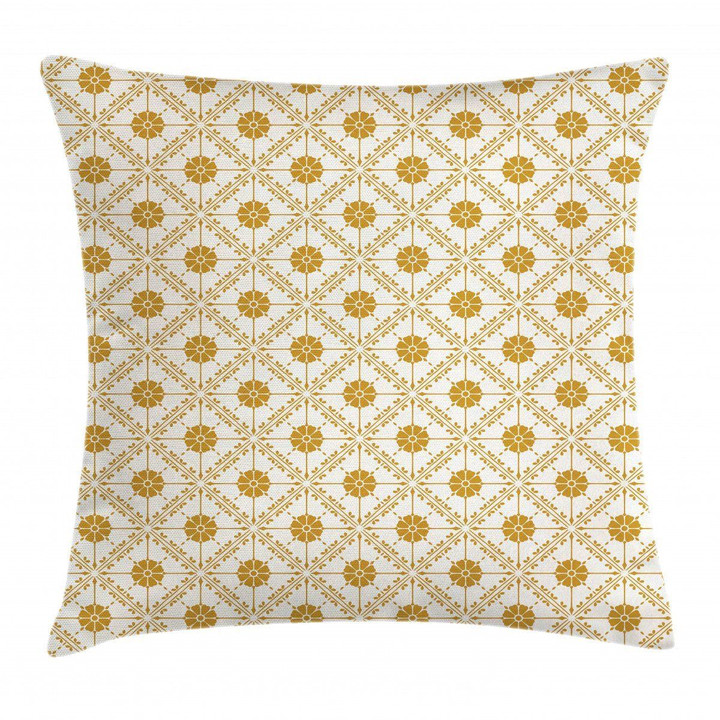 Soft Floral Details In Squares Pattern Printed Cushion Cover
