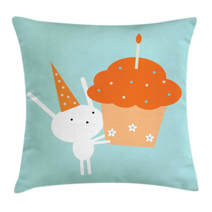 Birthday Bunny Giant Cupcake Art Pattern Printed Cushion Cover