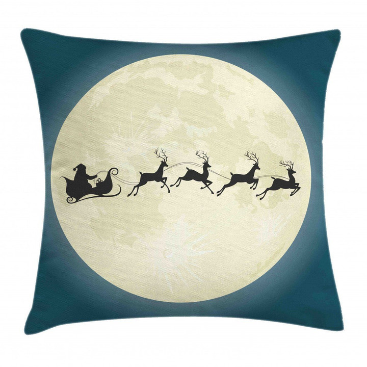 Santa Claus Silhouette Moon Pattern Printed Cushion Cover