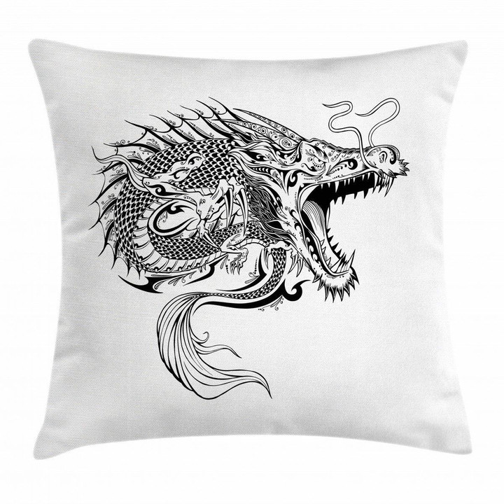 Doodle Sketch Art Dragon Pattern Printed Cushion Cover