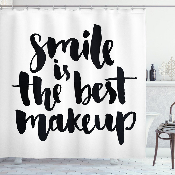 Smile Is The Best Makeup Letter White 3d Printed Shower Curtain Bathroom Decor