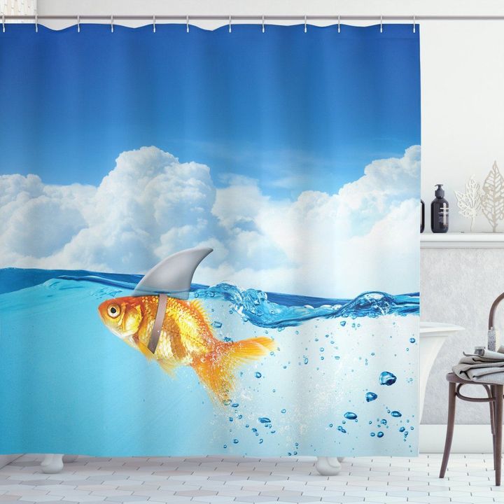 Goldfish With Shark Fin Blue Sky 3d Printed Shower Curtain Bathroom Decor