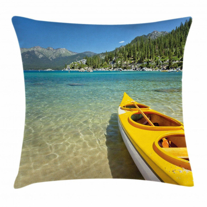 Extreme Kayaking Boat On Beach Pattern Cushion Cover