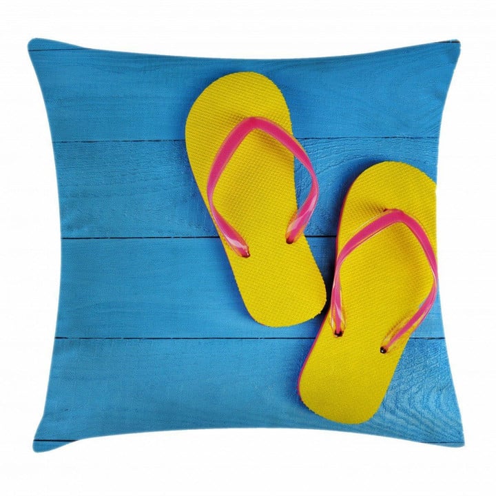 Yellow Flip Flops Pier Art Printed Cushion Cover