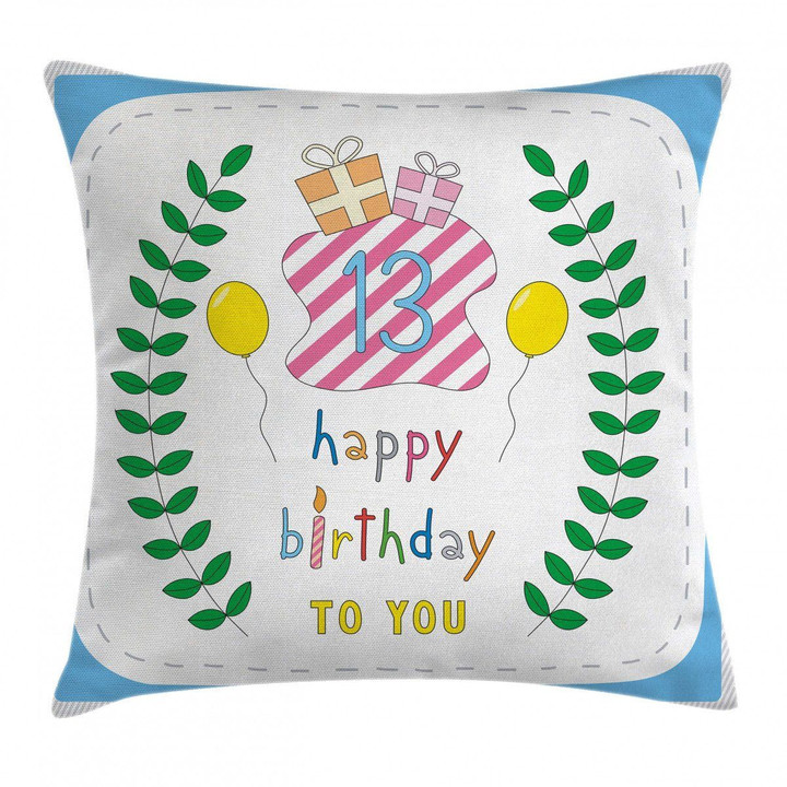 13rd Birthday Gifts Yellow Balloons Art Printed Cushion Cover