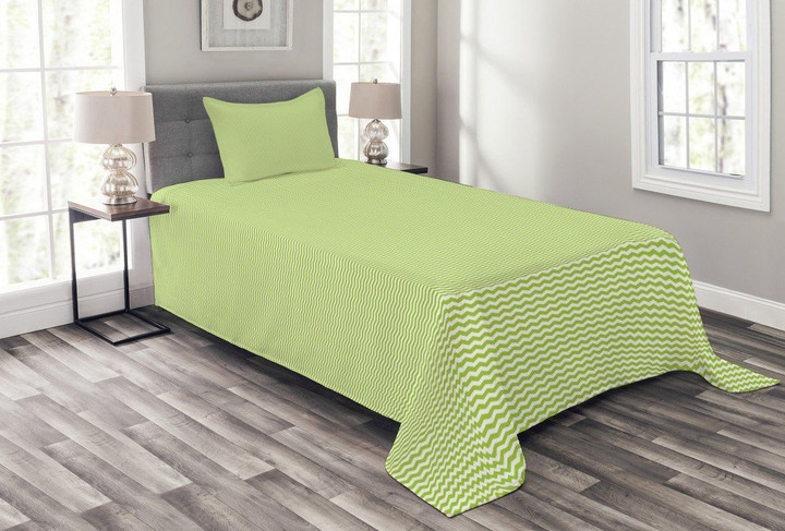 Zigzag Lines In Green Tones 3D Printed Bedspread Set