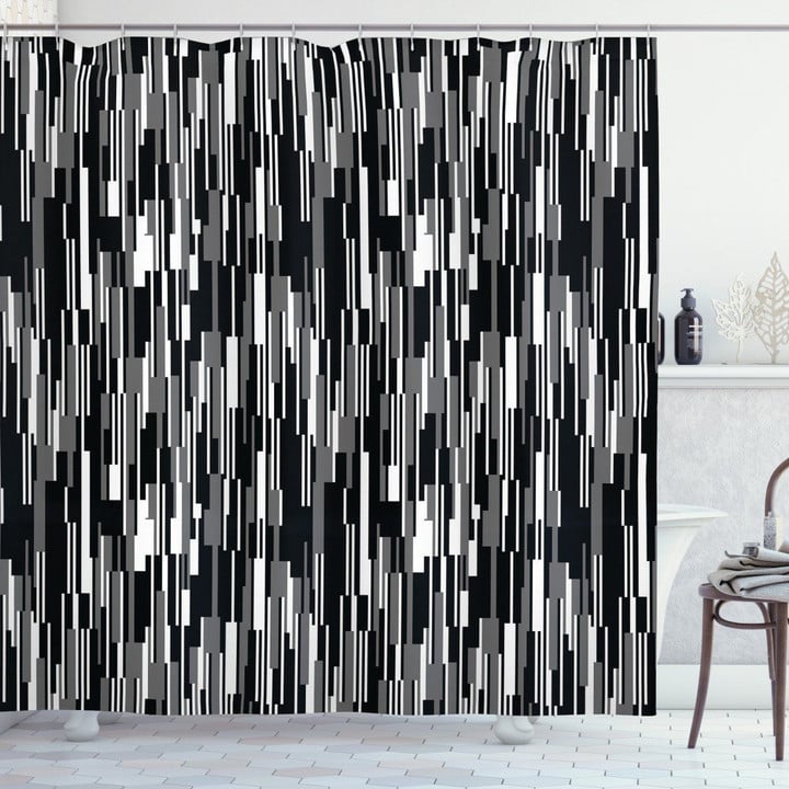Black And White Abstract Lines 3d Printed Shower Curtain Bathroom Decor