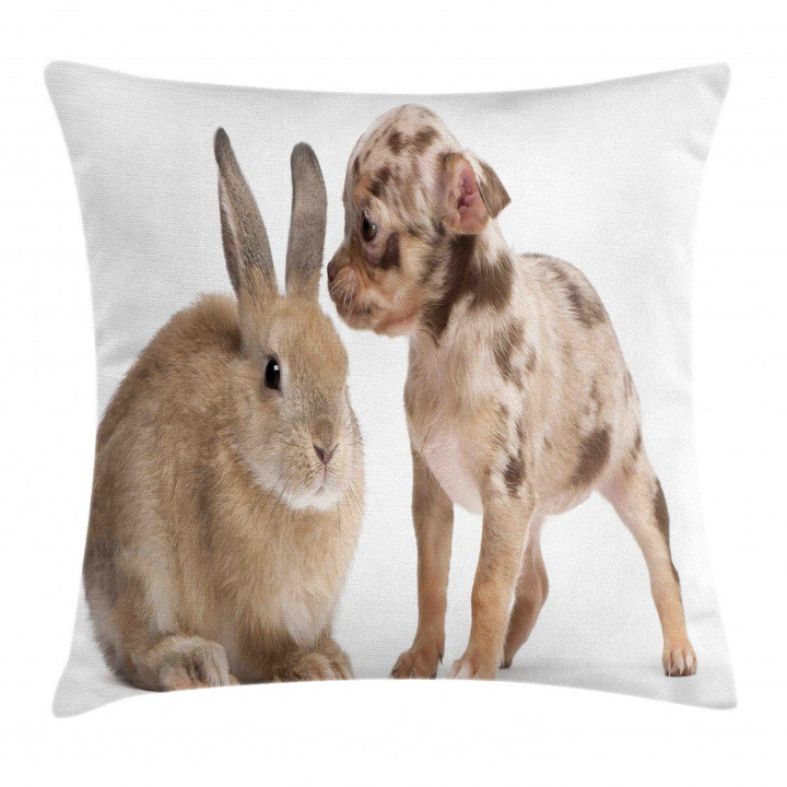 Chihuahua Puppy With Rabbit Art Pattern Printed Cushion Cover