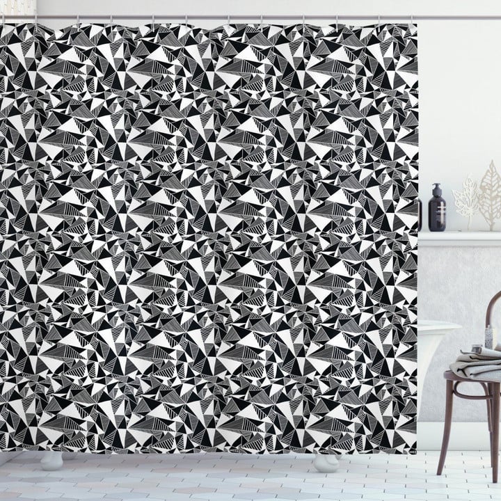 Fractal Geometry Tiles Pattern Shower Curtain Home Decor